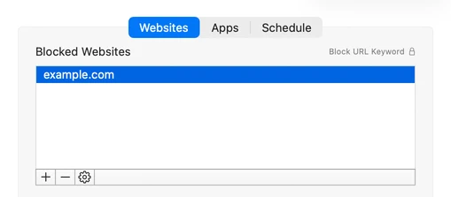 Parental Control screenshot: Block Websites tab
