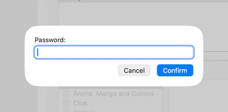 Parental Control screenshot: Password protection